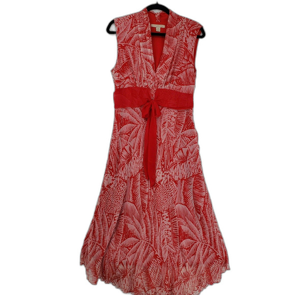 Jonathan Martin Dress Womens 10 Silk Sleeveless Fit Flare Palm Leaf Tie Waist - Picture 1 of 9